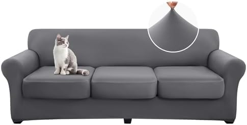 hyha 4 Pieces Couch Covers for 3 Cushion Couch, Sofa Covers Washable Soft Sofa Slipcovers, Stretch Couch Covers for Dogs, Furniture Protector with Elastic Straps (Sofa, Dark Gray)