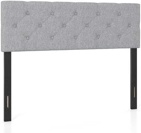 KOMFOTT Linen Upholstered Headboard for Full & Queen Size Bed Frame, Tufted Button Bed Headboard with Solid Rubber Wood Legs, Rectangular Headboard with Adjustable Width (Rhombic Button Tufted,Grey)