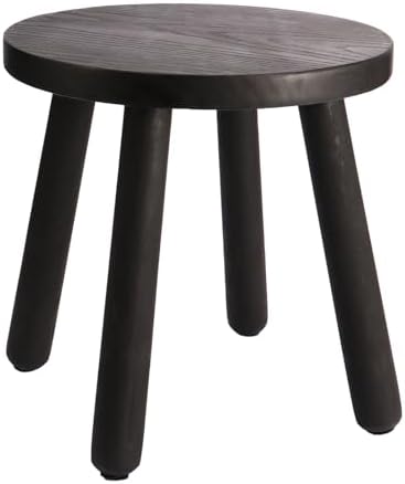 Round Solid Wooden Stool,Plant Stand,Step Stool,Black,15.8" H