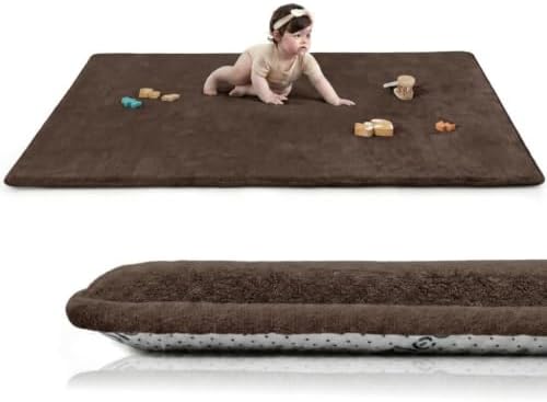 Huloo Sleep Baby Play Mat for Floor,50"×65" Playpen Mat for Toddler,Infant,Kids,1.3" Thick Elasti Foam Non-Slip Nursery Rug,Water Repellent Soft Padded Floor Mats for Tummy Time,Crawling(Dark Brown)