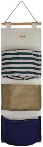 FuninCrea Hanging Storage Bag, 3-Layer Practical Wall Hanging Storage Bag, Cotton Linen Waterproof Fabric Door Hanging Pocket Organizer, Wall Hanging Finishing Bag Sundry Bag for Home (stripe)