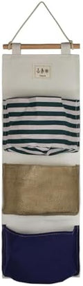 FuninCrea Hanging Storage Bag, 3-Layer Practical Wall Hanging Storage Bag, Cotton Linen Waterproof Fabric Door Hanging Pocket Organizer, Wall Hanging Finishing Bag Sundry Bag for Home (stripe)