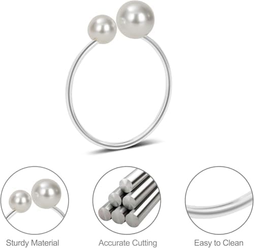 KPOSIYA Pearl Napkin Rings Set of 12 Silver Napkin Holder for Table Decor