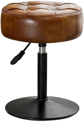 LUE BONA Adjustable Vanity Stool, 360°Swivel Vanity Chair for Makeup Room, Brown Stool Chair for Vanity, Small Faux Leather Vanity Stools for Bathroom, Living Room