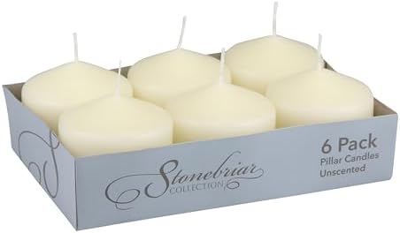 Stonebriar Unscented Pillar Candles – 18 Hour Burn Time, Long-Lasting Wax Candles for Weddings, Holidays, Home Décor & Special Events, Pack of 6, Ivory, 3" x 3"