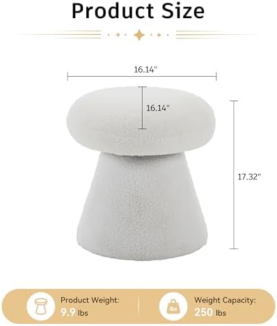 Cute Mushroom Ottoman Stool, Teddy Fleece 360° Swivel Vanity Stool