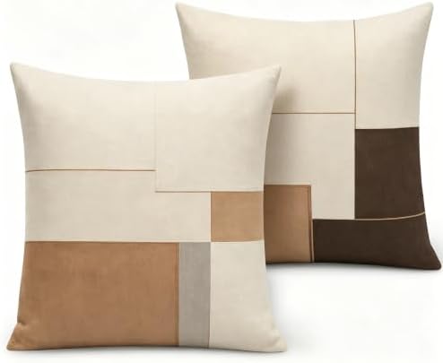 Neutral Geometric Color Block Throw Pillow Covers 18x18 Inch Set of 2