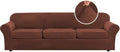 H.VERSAILTEX Modern Velvet Plush 4 Piece High Stretch Sofa Slipcover Furniture Protector Form Fit Velvet Extra Large Sofa Cover for 3 Cushion Couch Width Up to 105 Inch (XL Sofa, Burnt Brick)