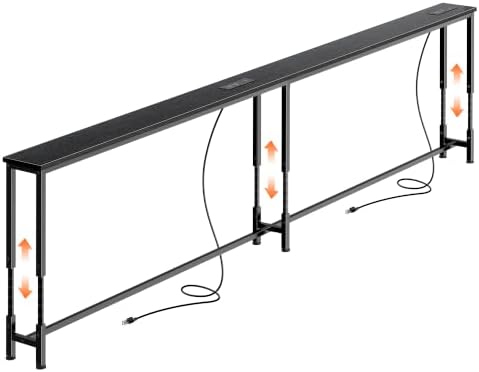 Huuger 94.5 Inch Sofa Table with Power Outlets, 23.9’’-34.4’’ Height Adjustable Range, Behind Couch Table with USB-C Ports, Sofa Tables Narrow Long, Skinny Console Table, Small Spaces, Black