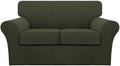 Turquoize 3 Piece Sofa Covers for 2 Cushion Couch Sofa Slipcover Soft Couch Cover for Dogs-Washable Sofa Furniture Cover with 2 Individual Cushion Covers, Thick Jacquard Fabric (Loveseat, Olive)
