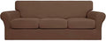 Easy-Going 4 Pieces Stretch Soft Couch Cover for Dogs - Washable Sofa Slipcover for 3 Separate Cushion Couch - Elastic Furniture Protector for Pets, Kids (Sofa, Brown, Large)