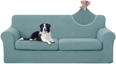 U-NICE HOME 3 Pieces Stretch Couch Cover Sofa Slipcover, Light Blue