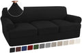 Turquoize 4 Piece T Cushion Sofa Slipcovers Stretch Couch Cover Furniture Covers with 3 Individual T Cushion Covers, Machine Washable (3 Cushion Sofa, Black)