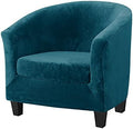 MIFXIN 2 Piece Velvet Tub Chair Covers with Cushion Cover Stretch Removable Tub Chair Slipcovers Armchair Sofa Couch Furniture Protector for Living Room Club Bar Counter (Peacock Blue)