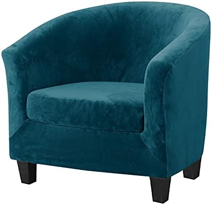 MIFXIN 2 Piece Velvet Tub Chair Covers with Cushion Cover Stretch Removable Tub Chair Slipcovers Armchair Sofa Couch Furniture Protector for Living Room Club Bar Counter (Peacock Blue)