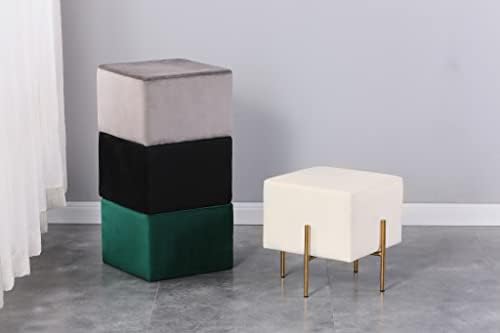 Kirpi Cream Velvet Foot Stool Set of 2, Modern Vanity Ottoman Stools with Gold Legs, Cube Accent Foot Rest for Living Room Bedroom Makeup Vanity (Cream)