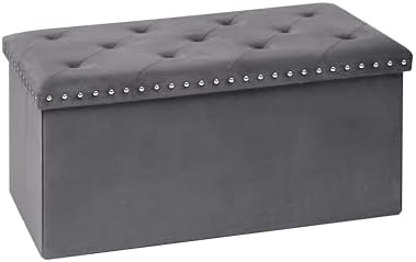 B FSOBEIIALEO Storage Ottoman Bench, 30" Velvet Ottoman With Storage, Grey