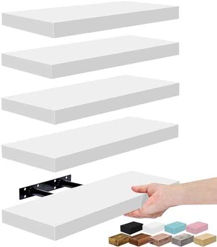 Sorbus 16 Inch Floating Shelves for Wall (5 Pack, White)