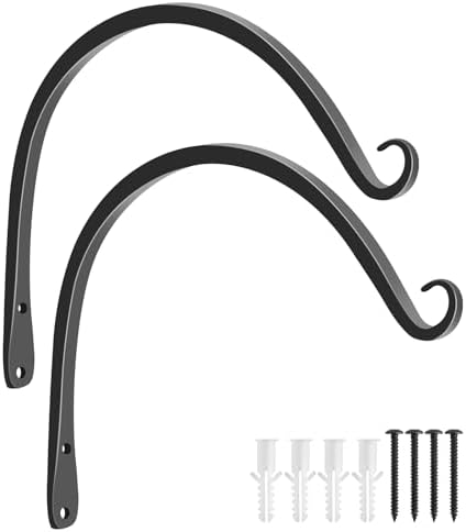 FEED GARDEN Plant Hooks 2 Pack 10 Inch, Solid 8mm Steel Wall Mounted Hanging Brackets, 48lb Rated, 1.2" Hook Opening, for Bird Feeders Baskets Wind Chimes, Indoor Outdoor Black