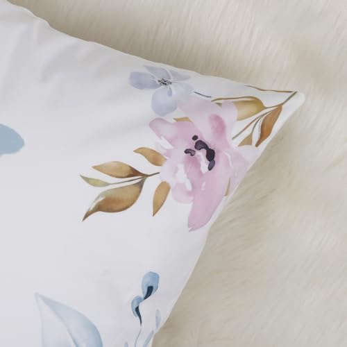 Bonhause Watercolor Floral Throw Pillow Covers 18 x 18 Inch Purple Pink