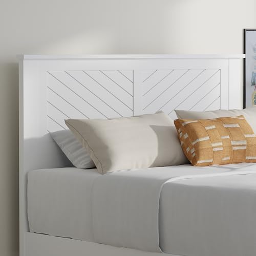 ComfIQ Serene Wood Panel Headboard with Chevron Scoring, Full, White