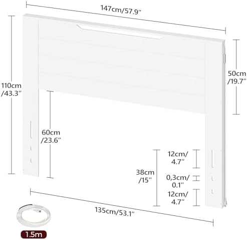 MAHANCRIS Modern Wooden Full Size Headboard Only with LED Light Strip