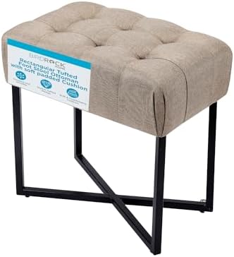 BIRDROCK HOME Rectangle Tufted Linen Ottoman Foot Rest - 19.7x11.82x17.73” Small Foot Stool with Legs - Padded Footrest Modern Ottomans for Living Room Furniture, Bedroom Footstool (Beige)