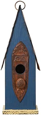 Glitzhome Bird Houses for Outside, Hanging Bird House for Outdoors, 13.25" H Retro Blue Distressed Solid Wood Pet Cottage Garden Decorative Birdhouse for Swallow Sparrow Finch Cardinals