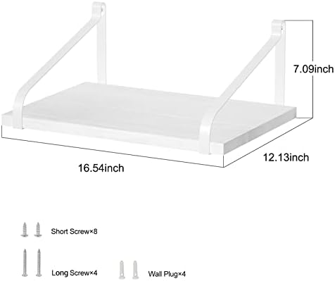 Love-KANKEI Deep Wide Floating Wall Shelves,Solid Wood,16.5"x12",White