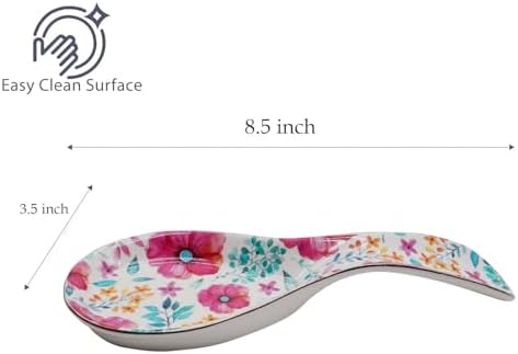Ceramic Spoon Rest for Stove Top Kitchen Counter Large Spoon Holder Farmhouse Floral Flowers Print Coffee Spoon Cooking Utensil Tools Rest Modern Kitchen Decor