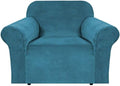 H.VERSAILTEX Stretch Velvet Armchair Cover Couch Covers 1 Cushion Chair Slipcover for Living Room Furniture Cover Crafted from Thick Comfy Rich Velour (Chair 31"-49", Peacock Blue)