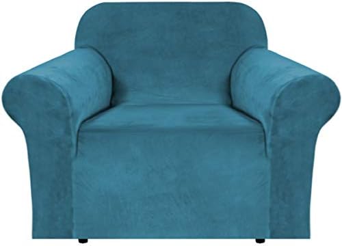 H.VERSAILTEX Stretch Velvet Armchair Cover Couch Covers 1 Cushion Chair Slipcover for Living Room Furniture Cover Crafted from Thick Comfy Rich Velour (Chair 31"-49", Peacock Blue)