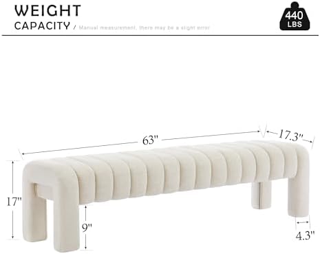 63" Bedroom Bench, Upholstered Entryway Bench, Modern End of Bed Ottoman with Solid Wood Legs and Adjustable Foot Pegs for Entryway, Dining Room and Living Room (Beige Linen)