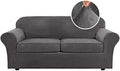 H.VERSAILTEX Real Velvet Plush 3 Piece Stretch Sofa Covers Couch Covers for 2 Cushion Couch Sofa Slipcovers Width Up to 90 Inch Feature Thick Soft Stay in Place (Large Sofa, Grey)