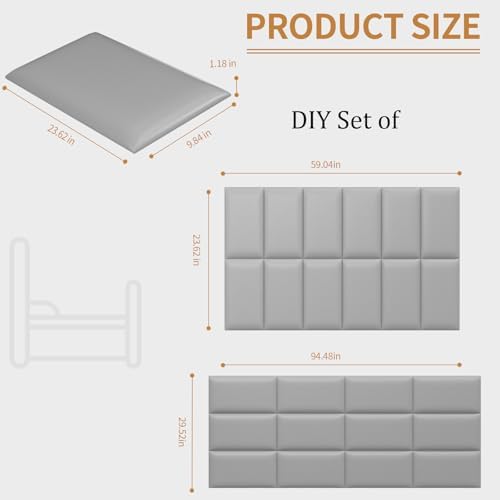 Headboards Wall Panel for Full, Queen and King - Self-Adhesive 3D Upholstered Panel for Bedroom/Living Room (12 Pieces 9.84 in x 23.6 in)