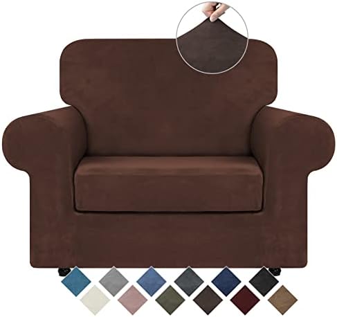 WEERRW Velvet Stretch 2 Pieces Chair Sofa Slipcovers Washable, Chocolate