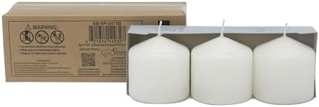 Stonebriar 3 Count Tall 18 Hour Long Burning Unscented White Wax Pillar Candles, 3 x 3 inches (Pack of 4)