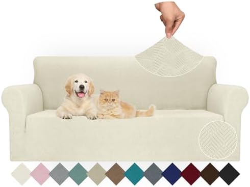 JIVINER Stretch Sofa Covers 1 Piece Couch Covers for 3 Cushion Couch Sofa, 3 Seater Sofa Slipcovers Furniture Protector with Elastic Bottom for Kids, Pets (Large, Beige Rhomb)