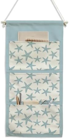 IAXIC Canvas Wall Hanging Organizer with Pockets Fish Extender Hanging Pouch Starfish Print Door Closet Organizers Fabric Storage Pockets Wall Decoration