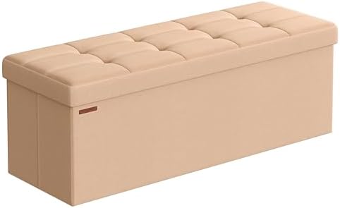 SONGMICS 43.3 Inches Folding Storage Ottoman Bench, Load 660 lb