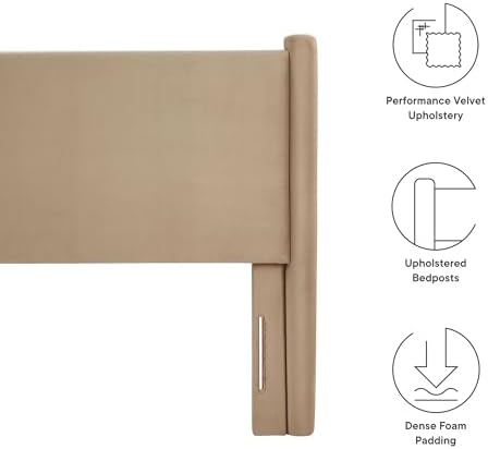 Modway Rael Full Upholstered Headboard with Pillars in Taupe – Velvet Headboard – Stain-Resistant Performance Velvet Headboard for Full Size Beds