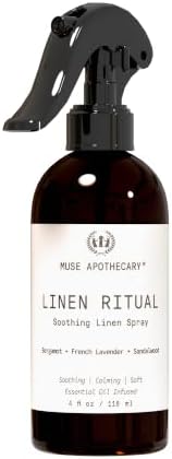 Muse Apothecary Linen Ritual - Aromatic, Soothing, and Relaxing Linen Mist, Laundry and Fabric Spray - Infused with Aromatherapy Essential Oils - 4 oz, Bergamot + French Lavender + Sandalwood