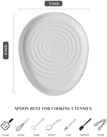 Ceramic Spoon Rest for Stove Top, Spoon Holder for Kitchen Counter, Farmhouse Cooking Utensil Holder for Spoons, Ladles, Spatula, Matte White