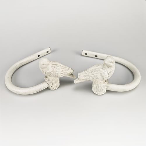 Curtain Drapery Holdbacks with Resin Bird, Wall Mount Drapery Hooks Holders, Set of 2, White, Suitable for Drywall