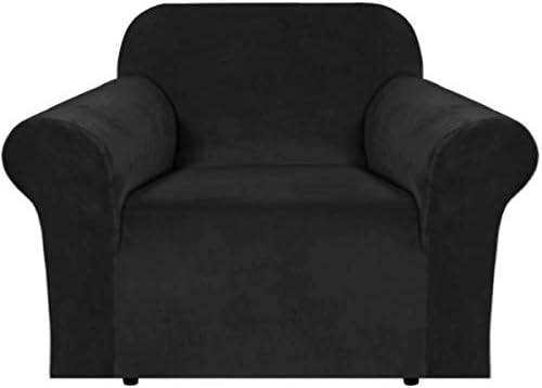 H.VERSAILTEX Stretch Velvet Armchair Cover Couch Covers 1 Cushion Chair Slipcover for Living Room Furniture Cover Crafted from Thick Comfy Rich Velour (Chair 31"-49", Black)