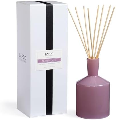 LAFCO New York Classic Reed Diffuser, Midnight Cactus - 6 oz - Up to 3 Months Fragrance Life - Reusable Glass Vessel - Natural Wood Reeds - Made in the USA