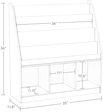 Kids Bookrack with Three Cubbies and 2 Red Bins