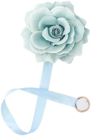 Magnetic Curtain Tiebacks, Rose Flower Tie Backs Rope for Curtains, Elegant 2 Pack Decorative Holdbacks Holders, Home Decor Thin or Sheer Window Drapries Bed Canopy (Sky Blue)