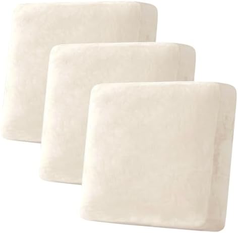 H.VERSAILTEX Velvet Stretch Couch Cushion Cover Plush Cushion Slipcover for Chair Loveseat Sofa Cushion Furniture Protector Seat Cushion Sofa Cover (3 Piece XL Sofa Cushion Covers, Butter Cream)