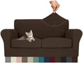 MAXIJIN 3 Piece Couch Covers for 2 Cushion Couch loveseat Cover, Stretch Love Seat Sofa Slipcovers for Dogs Pet, Thick Furniture Protector with 2 Seat Cushion (55"-69", Coffee)